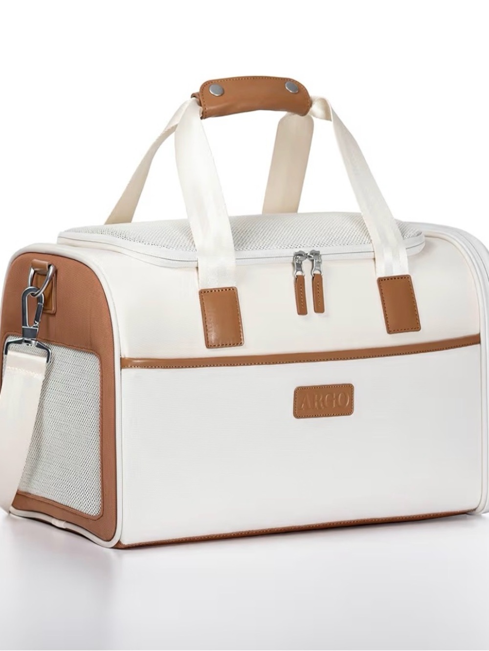Cream and Tan Small Pet Duffel Carrier